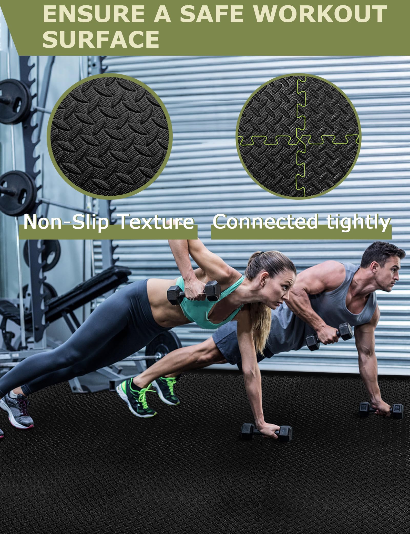 Innhom Gym Flooring Gym Mats Exercise Mat For Floor Workout Mat Foam Floor Tiles For Home Gym Equipment Garage, 12 Pieces Black