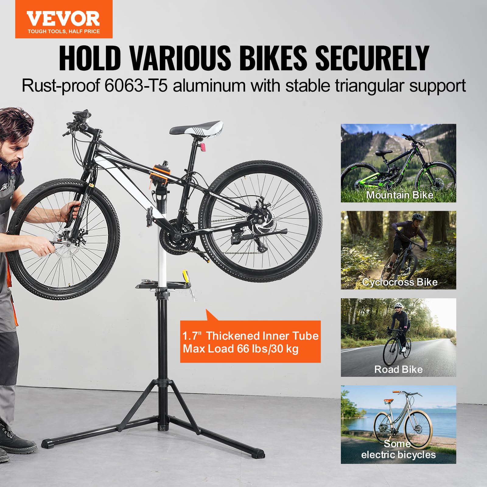 Vevor Bike Repair Stand, 66 Lbs Heavy-Duty Aluminum Bicycle Repair Stand, Adjustable Height Bike Maintenance Workstand With Magn