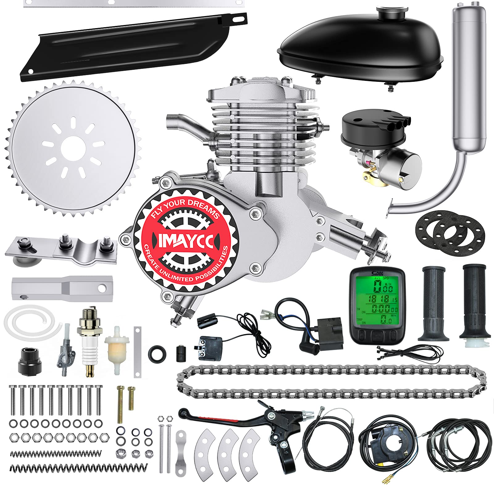 Imaycc 80Cc Bicycle Engine Kit, 2-Stroke Motorized Bicycle Kit Fit For 26-28'' Bikes, Bike Motor Kit With Wired Digital Computer