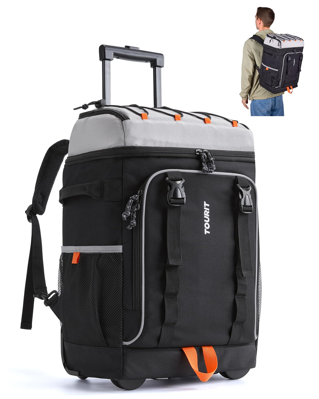 Tourit 50-Can Rolling Backpack, Double Deck & Dual-Bar Handle Travel Soft Cooler Bag With Wheels For Women, 30L Space Beach Cool