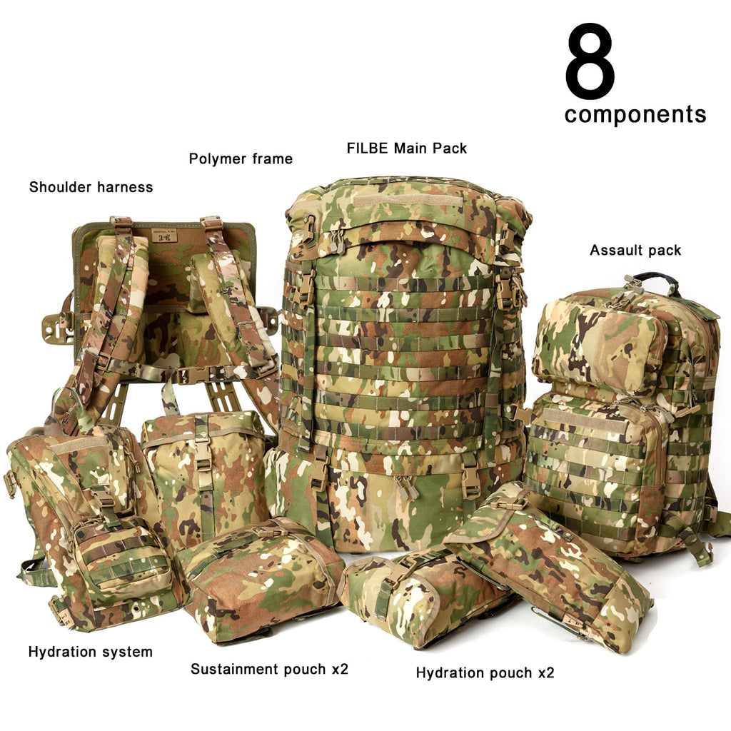 Mt Filbe 100L+ Modular Tactical Backpack System Military Rucksack With External Abs Frame, Detachable Assault Pack & Hydration C