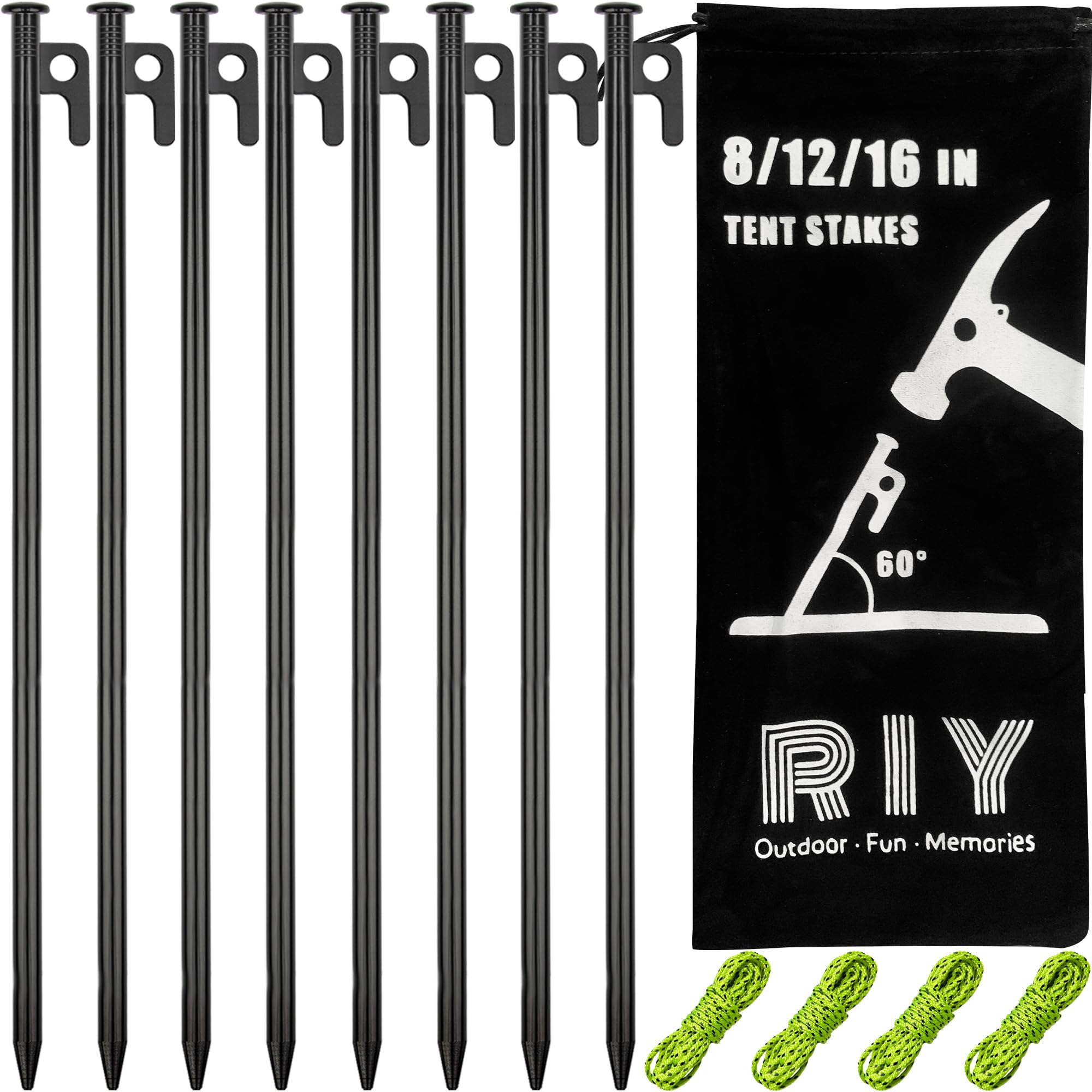 8 Pack Tent Stakes Heavy Duty Metal Tent Pegs For Camping Steel Tent Stakes 16 Inch Unbreakable And Inflexible