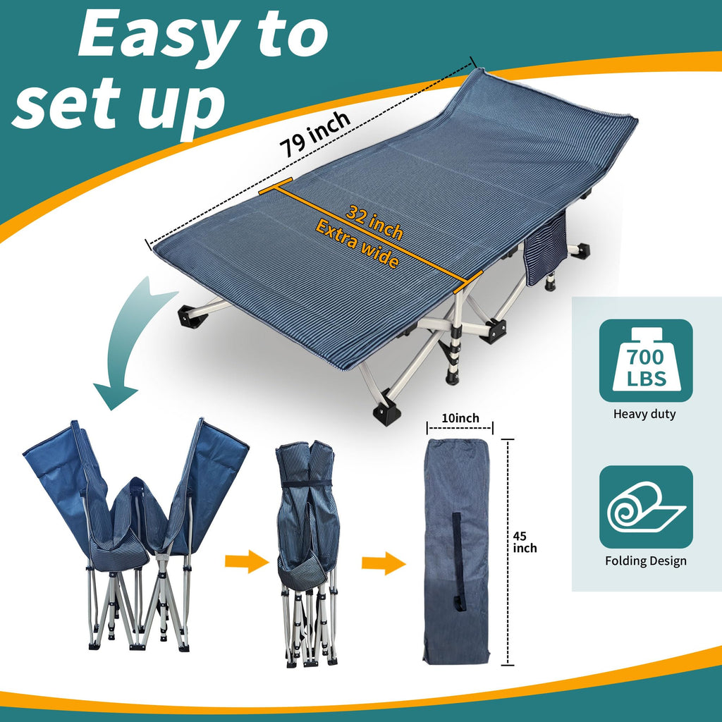 Nesdcc Oversize Xxl Camping Cot With Comfortable Mattress Extra Wide Cots For Sleeping Cot For Adults Folding Cot Camping Bed 79