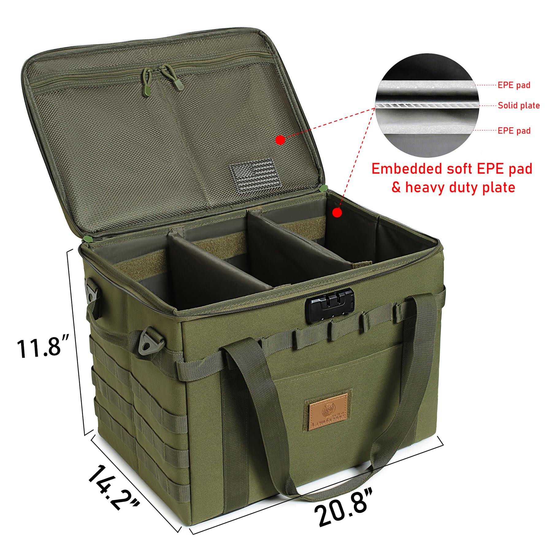 Lemubeane Tactical Camping Storage Bag - 57L Utility Tote Bag Organizer With Combination Lock And Shoulder Straps (Army Green, 5