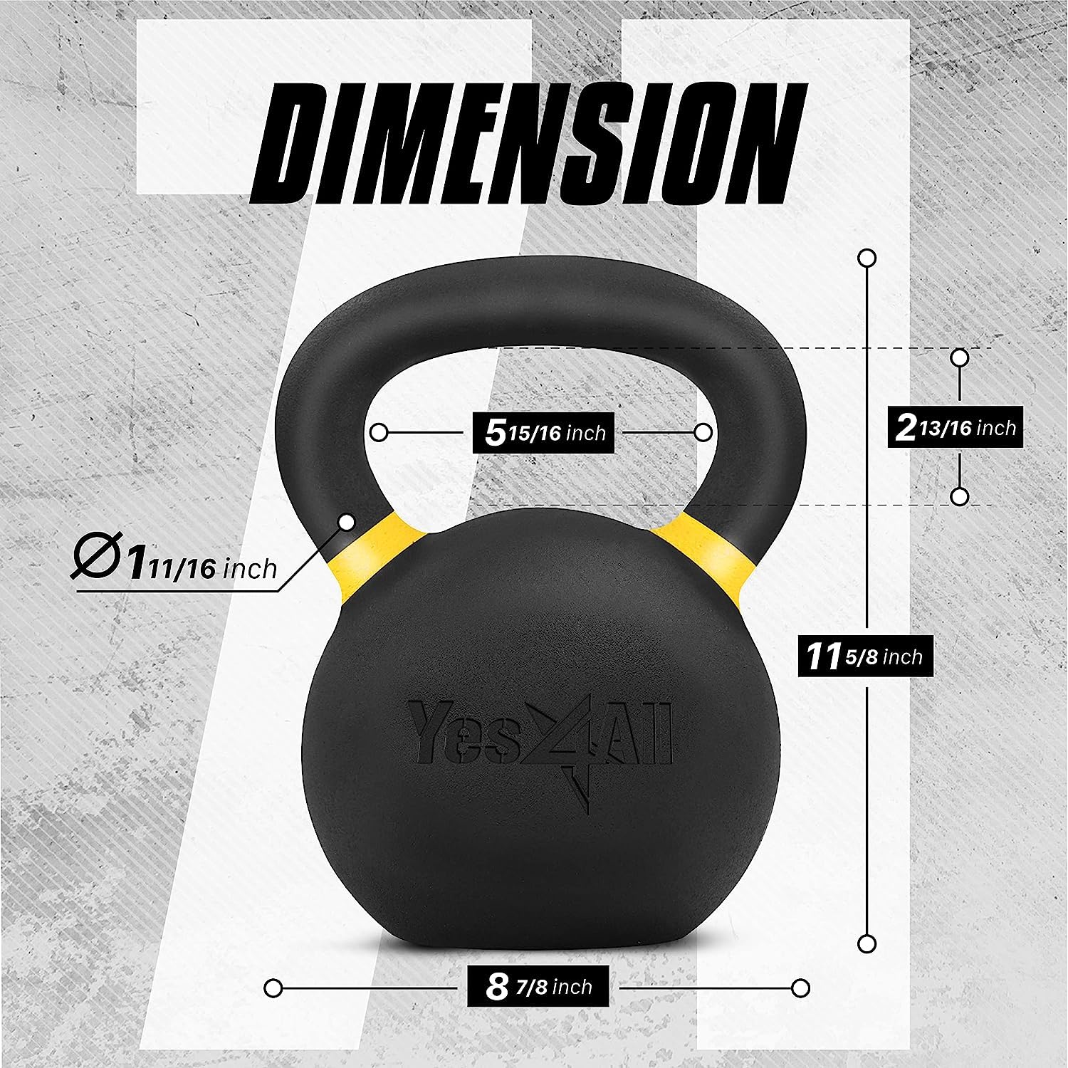 Yes4All Powder Coated Cast Iron Competition Kettlebell With Wide Handles & Flat Bottoms - 32 Kg / 71 Lb