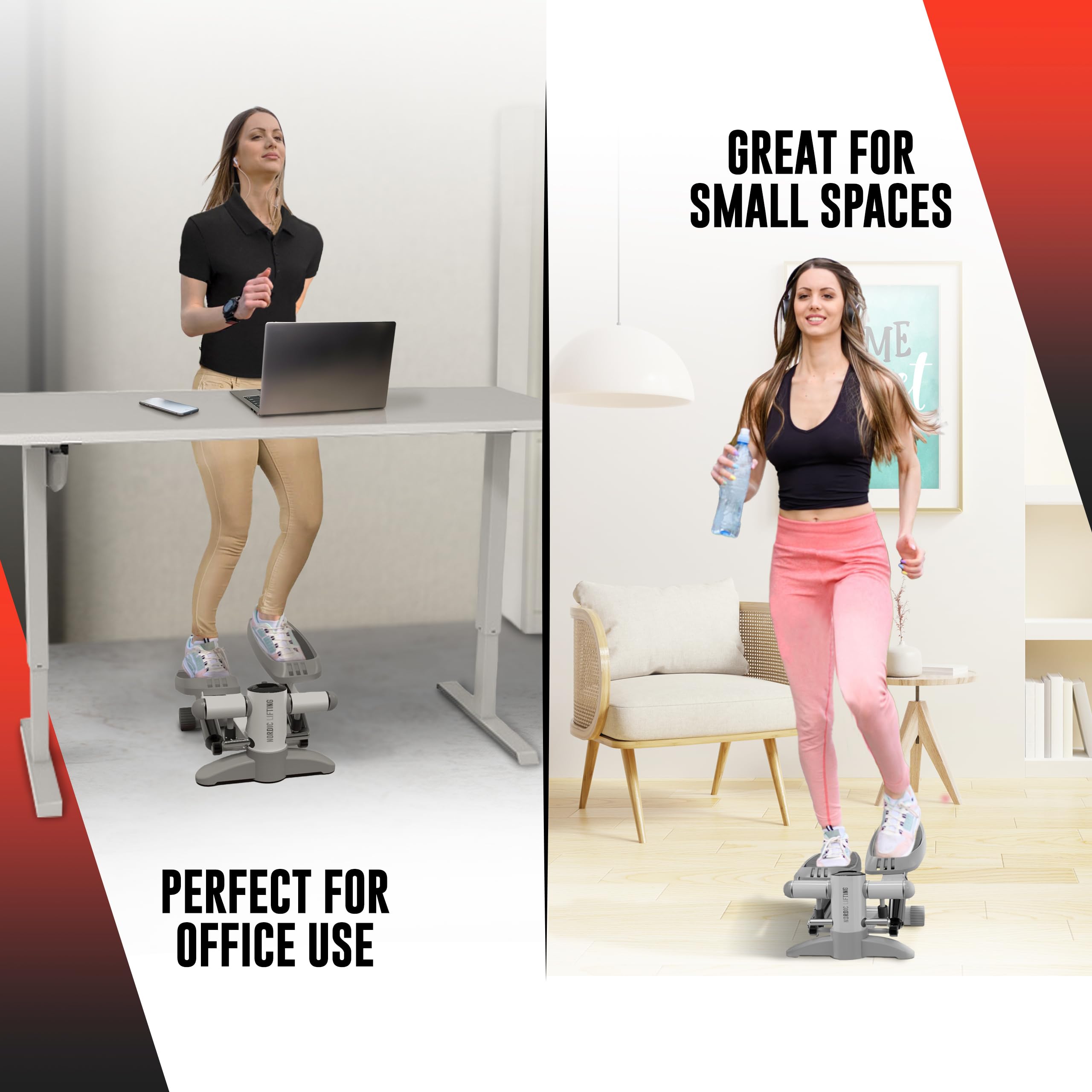 Mini Stepper & Stair Climber Machine - W/Resistance Bands Set - Built In Monitor By Nordic Lifting