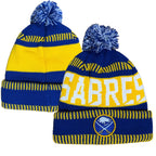 Outerstuff Nhl Kids Youth 8-20 One Size Team Color Primary Logo Sports Tech Knit Cold Weather Hockey Pom Beanie Hat - Buffalo Sa