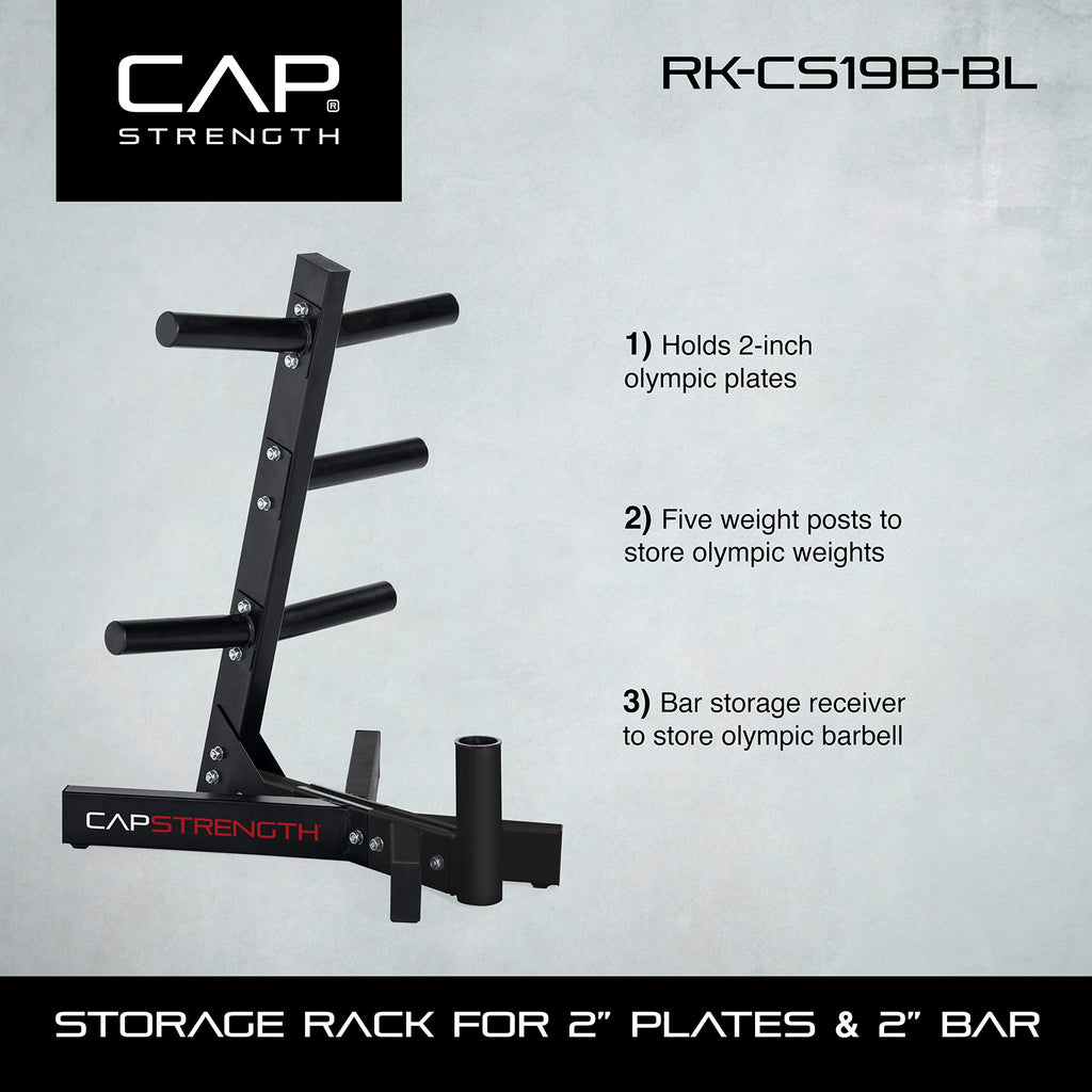 Cap Barbell Olympic Plate Tree Storage Rack For Weights And Bar, Black