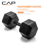 CAP Barbell 60 LB Coated Hex Dumbbell Weight with Black Handle