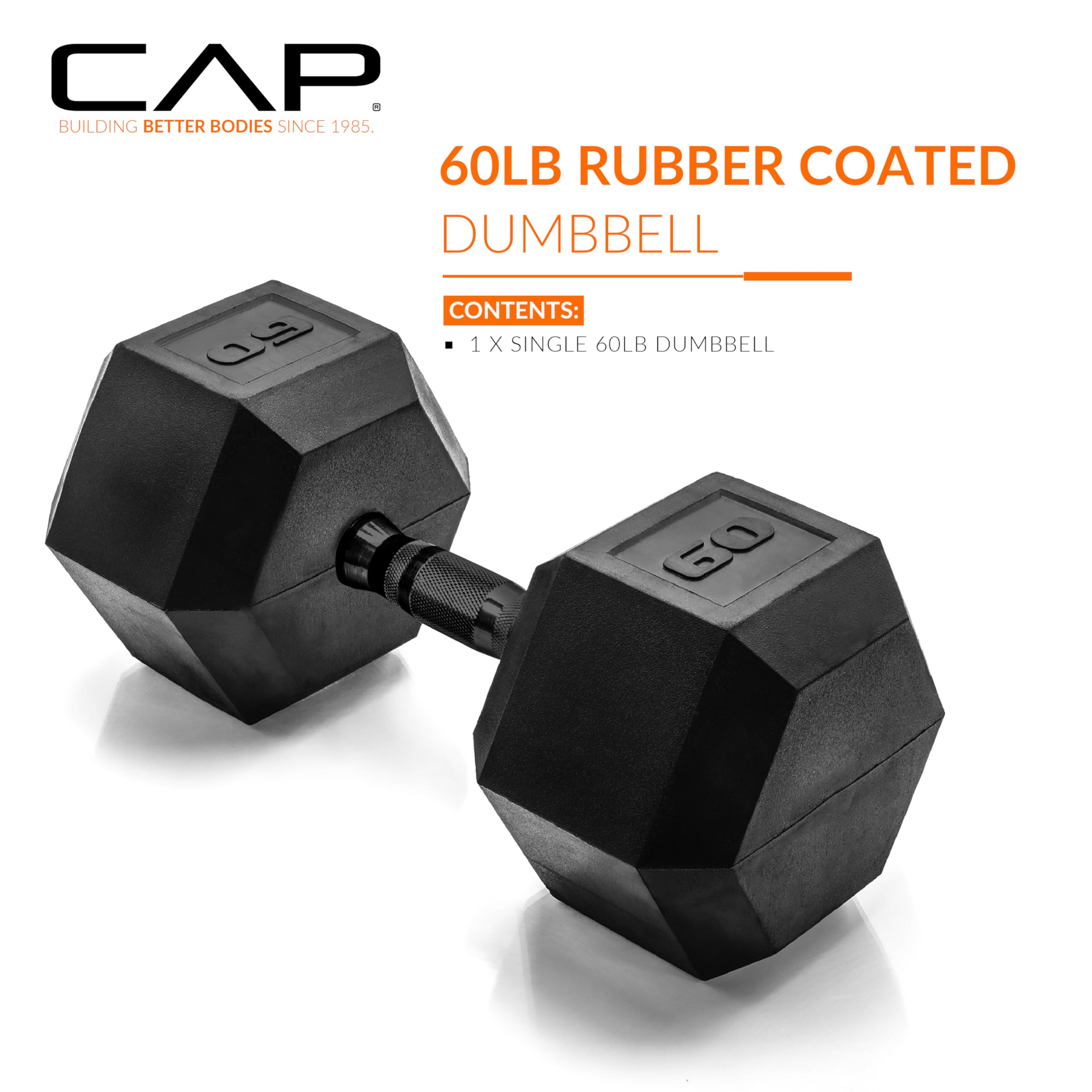 CAP Barbell 60 LB Coated Hex Dumbbell Weight with Black Handle