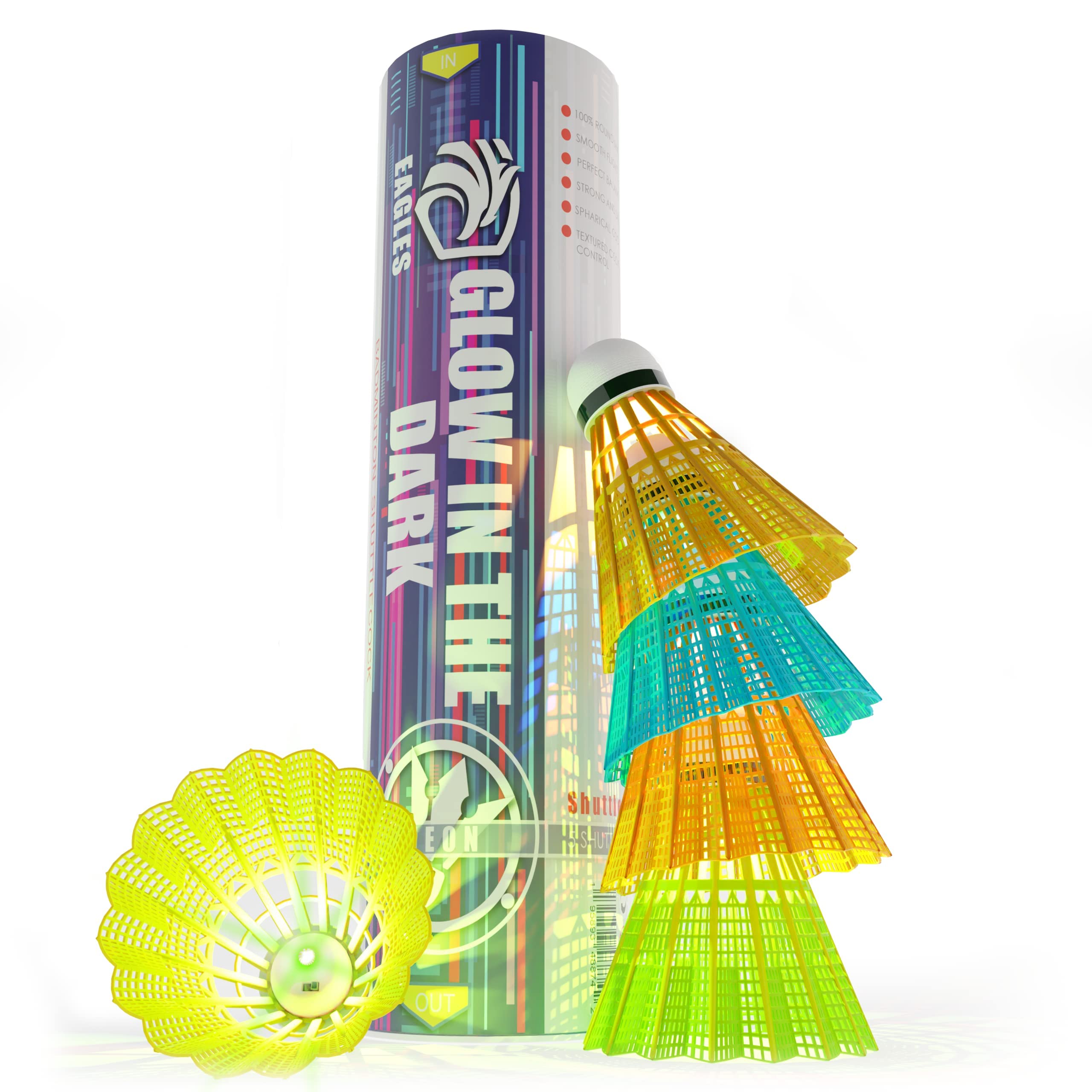 Eagles Led Badminton Shuttlecocks - 5 Pack Lighting Birdies, Nylon Glow In The Dark Birdie Balls For Baseball Practice- Plastic