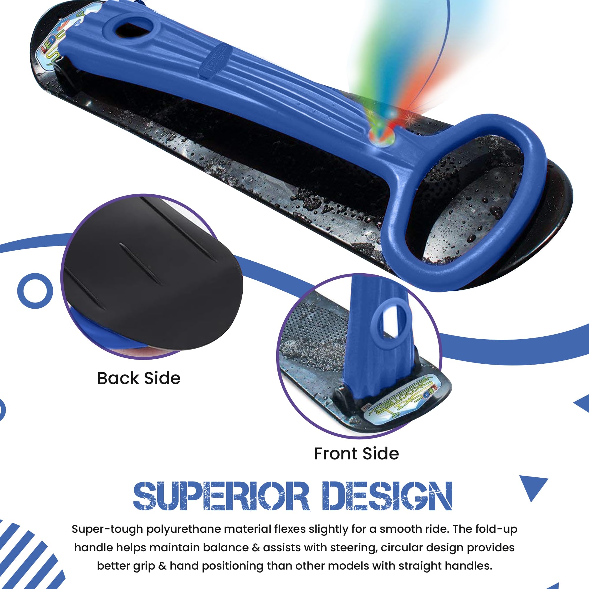 Geospace Winter Fun Foldable Snow Scooter, Ski Skate, Ski Skooter, Snow Sled, And Kids Snowboard With Led Light - Multi-Purpose