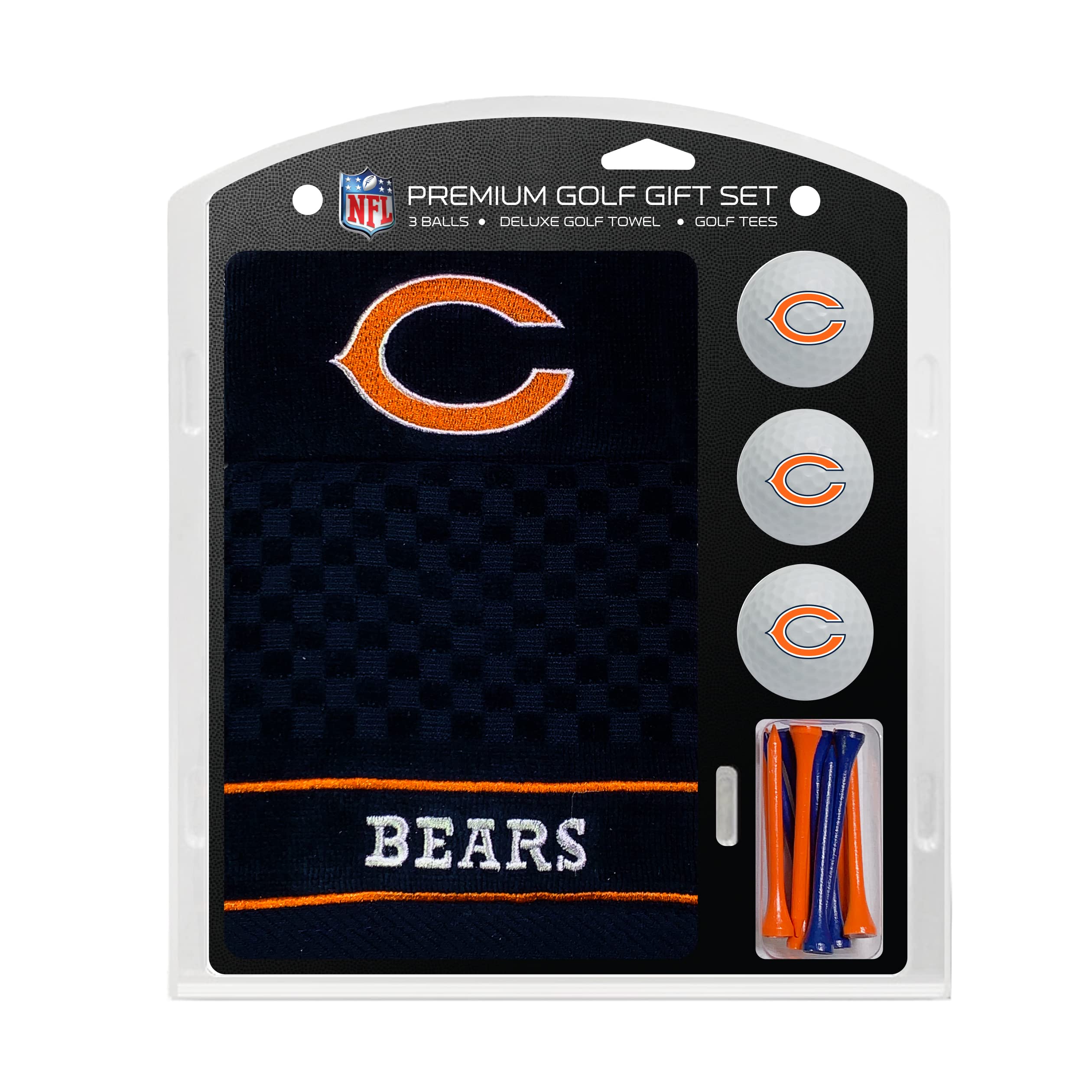 Team Golf NFL Chicago Bears Gift Set: Embroidered Golf Towel, 3 Golf Balls, and 14 Golf Tees 2-3/4 Regulation, Tri-Fold Towel 16
