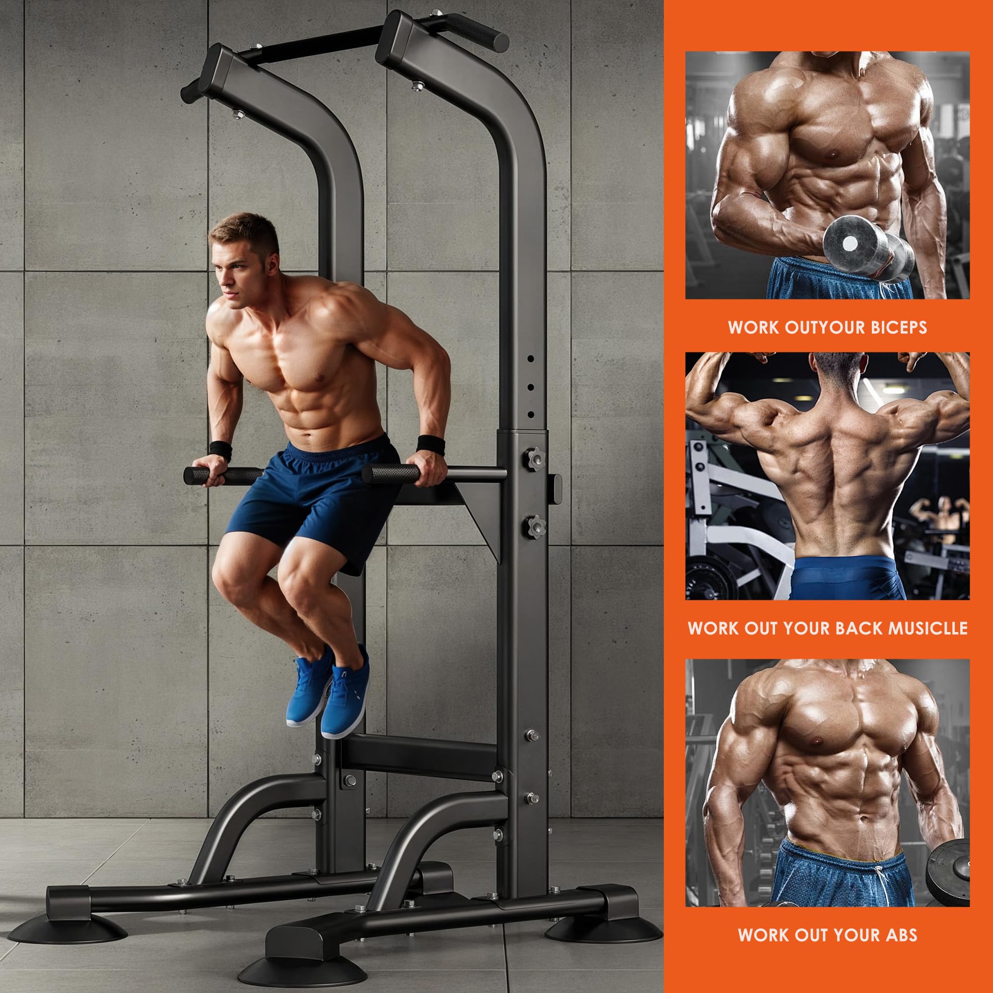 Sogespower Power Tower Dip Station Pull Up Bar For Home Gym Adjustable Height Strength Training Workout Equipment