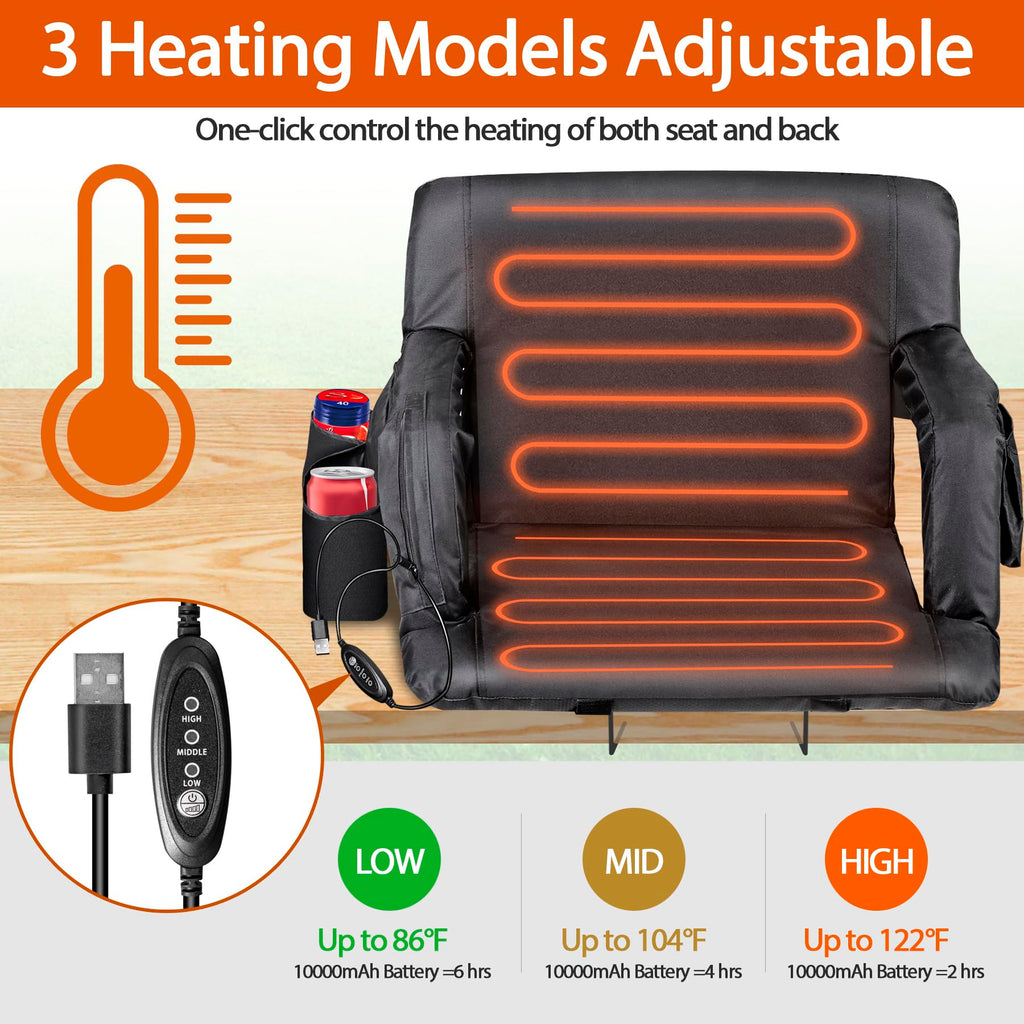 Nova Microdermabrasion Heated Stadium Seats For Bleachers W/Back Support Padded Cushion Portable 2 Pack Reclining Bleacher Seats