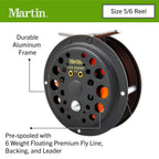 Martin Complete Fly Fishing Kit, 8-Foot 5/6-Weight 3-Piece Fly Fishing Pole, Size 5/6 Rim-Control Reel, Pre-Spooled With Backing