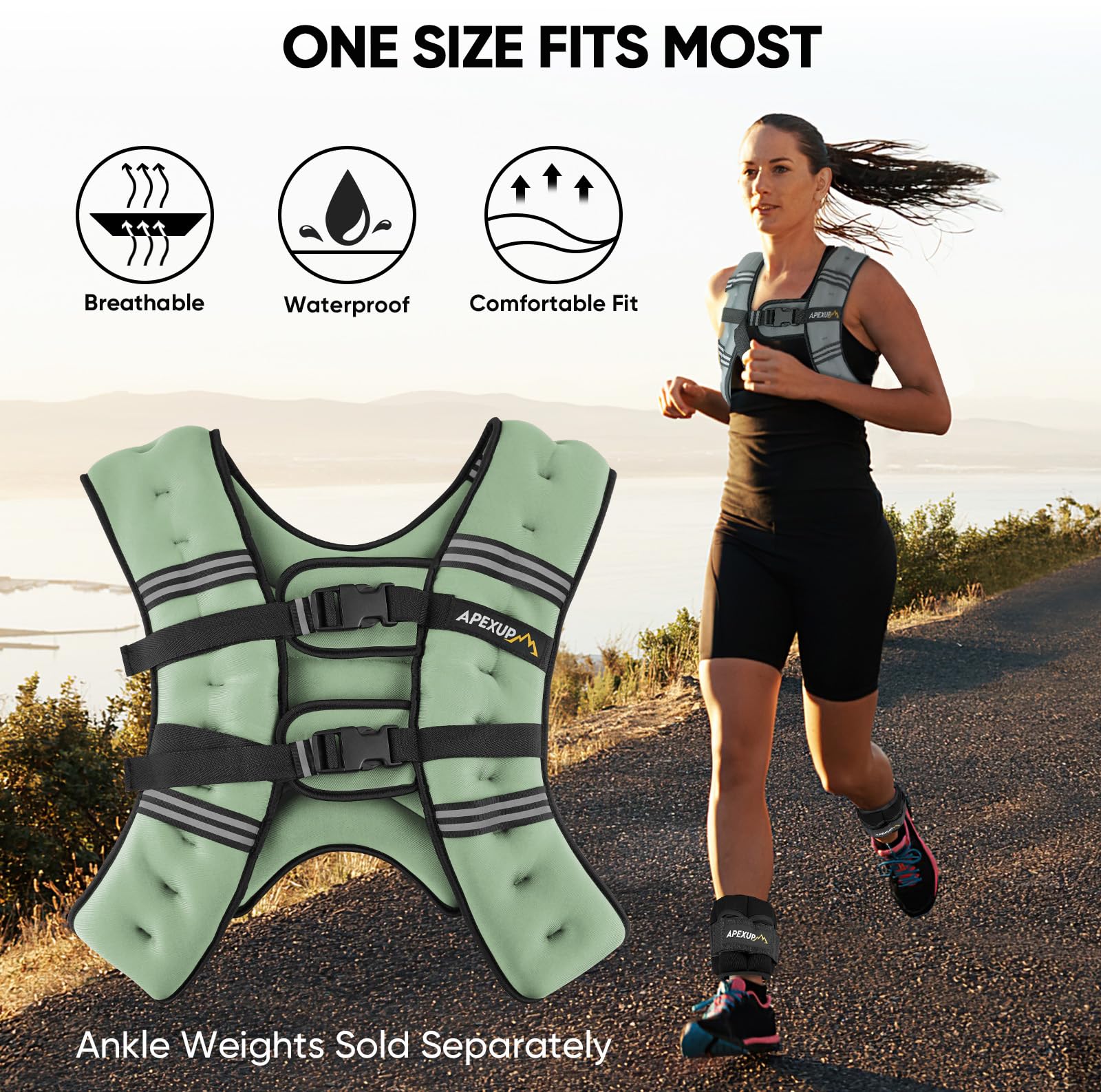 APEXUP 15lbs Weighted Vest Men Women, Weight Vest for Women Workout Equipment for Strength Training Running (Mint)