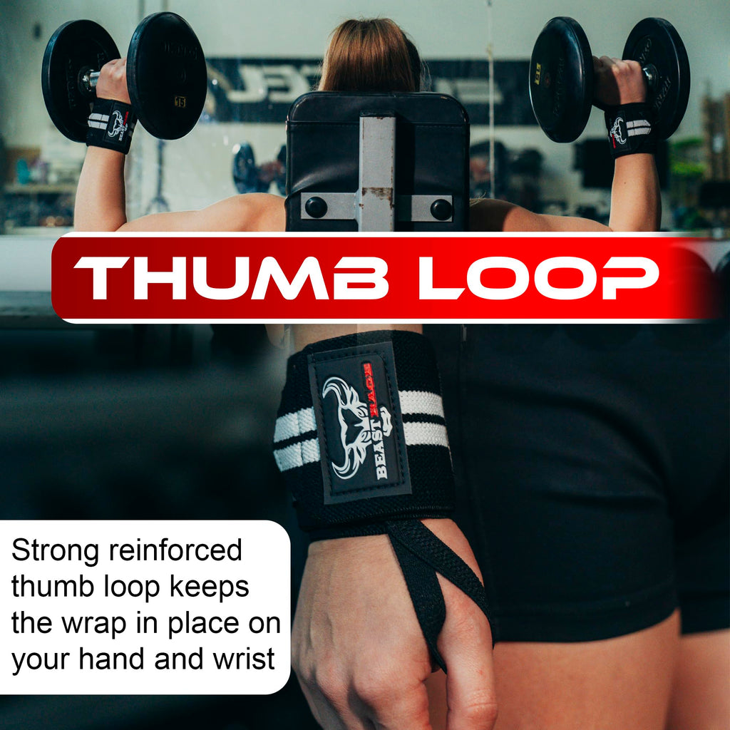 Beast Rage Wrist Wraps Weight Lifting Training Muscle Building Performance Fitness Training Gym Straps Thumb Loop Support Stretc