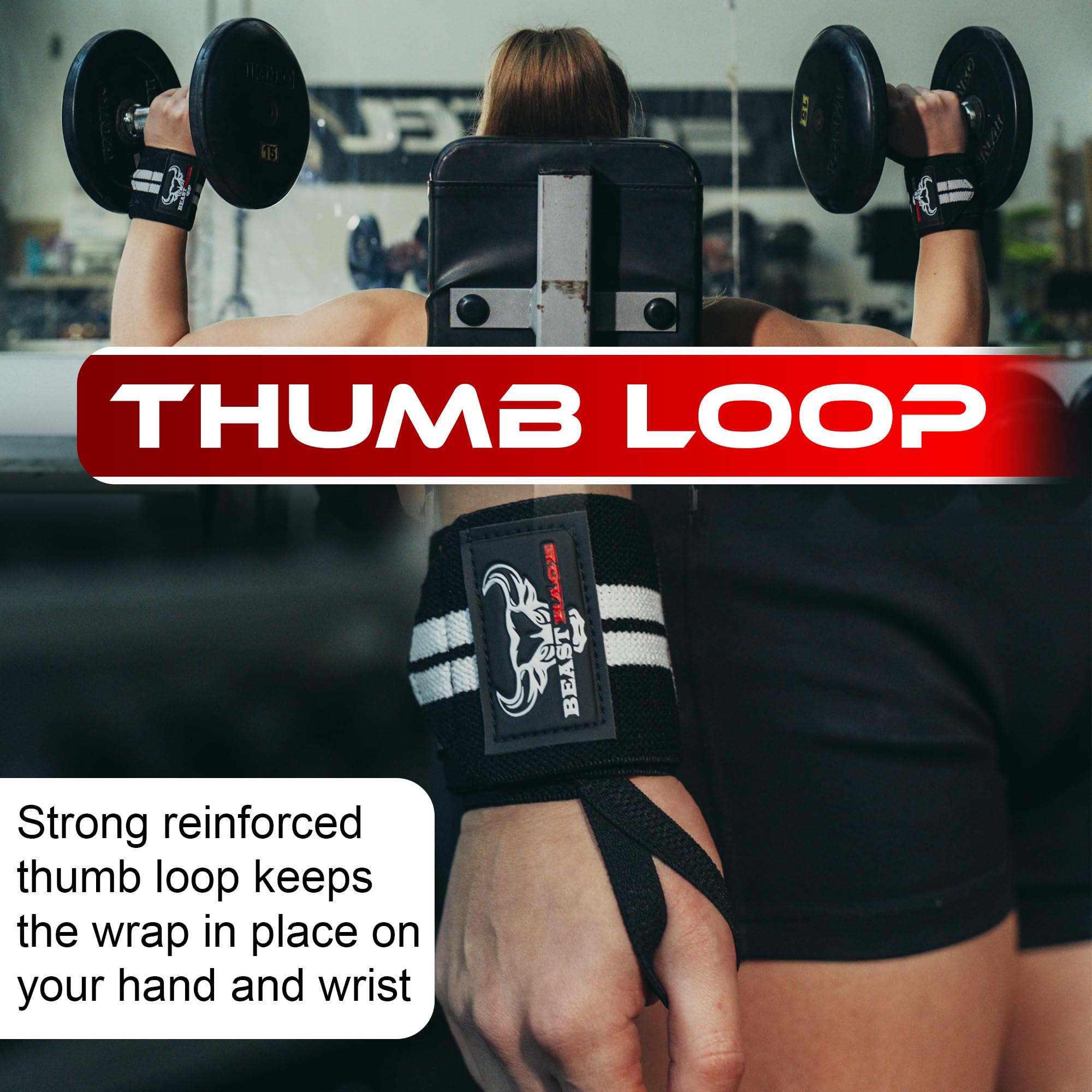 Beast Rage Wrist Wraps Weight Lifting Training Muscle Building Performance Fitness Training Gym Straps Thumb Loop Support Stretc