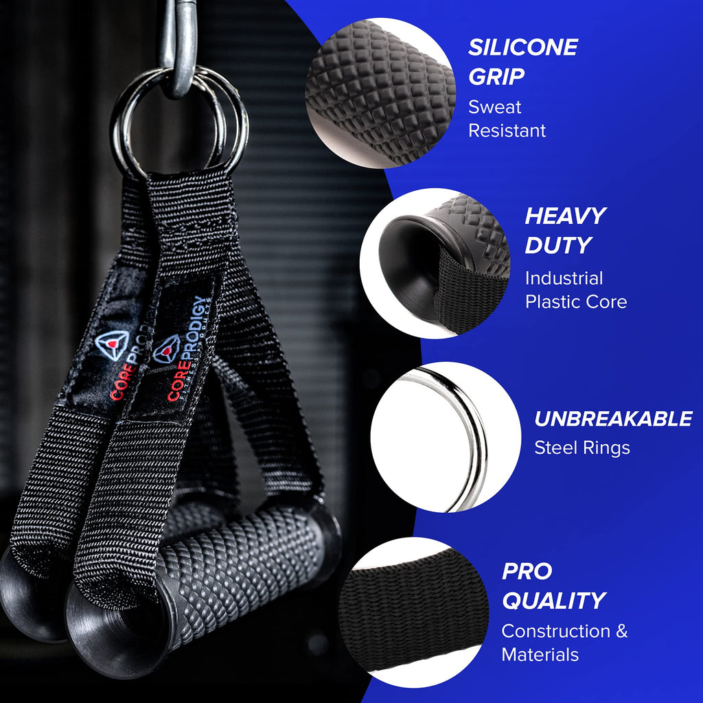 Core Prodigy Heavy Duty Exercise Handles - Grip Attachments For Cable Machine Pulleys, Gym Equipment, Resistance Bands, And Weig