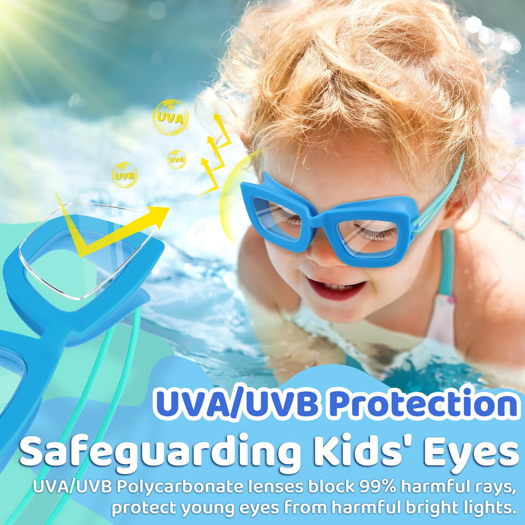 Vvinca Kids Swim Goggles, 2 Packs Toddlers Swimming Goggles Bungee Strap No Hair Pulling Anti-Fog Uv Protection Leak-Proof Sungl