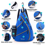 Zoea Pickleball Bag, Sport Pickleball Sling Bag For Women Man, Adjustable Pickleball Backpack With Water Bottle Holder, Fits 4 P