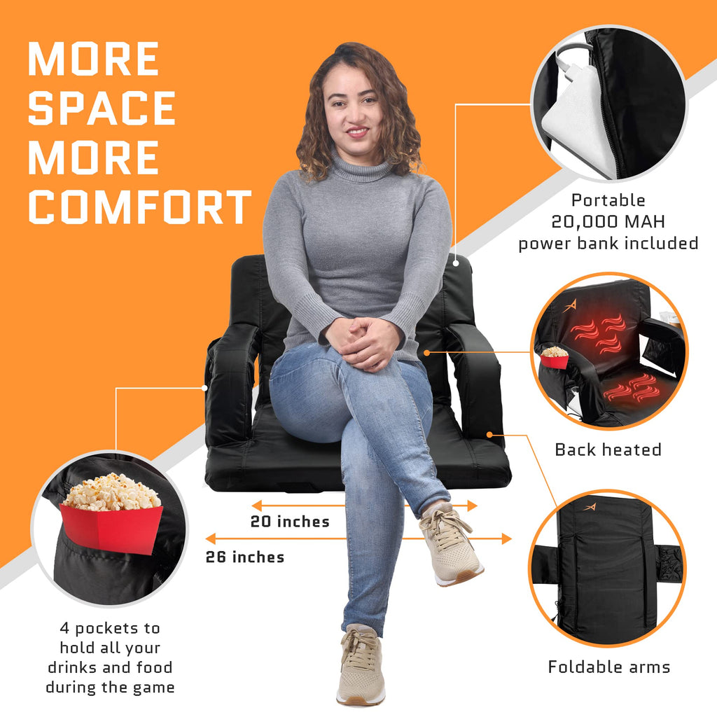Aceletiqs Stadium Seats For Bleachers With Back Support - Usb Battery Included - Upgraded 3 Levels Of Heat - Foldable Chair - Cu