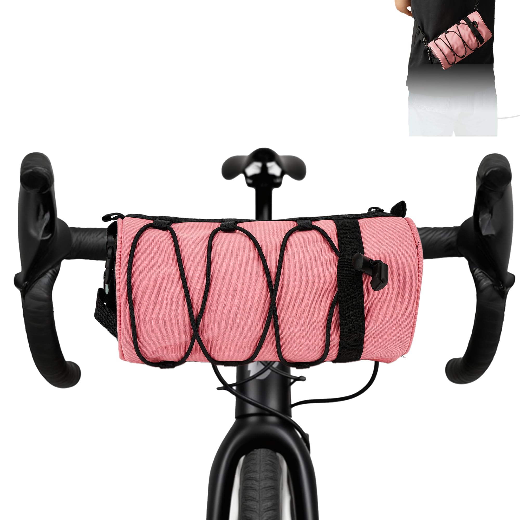 RidingRush Bike Handlebar Bag for Bicycle, Nylon Cycling Front Bag with Side Pockets and Elastic Cord, Compact Storage Pouch for