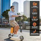 Qlaway Electric Scooter with Seat, 350W Motor, Top Speed 19Mph(31km/h), Max 22 Miles Ranges, 350W Motor, 8.5 Solid Tires, Alumin