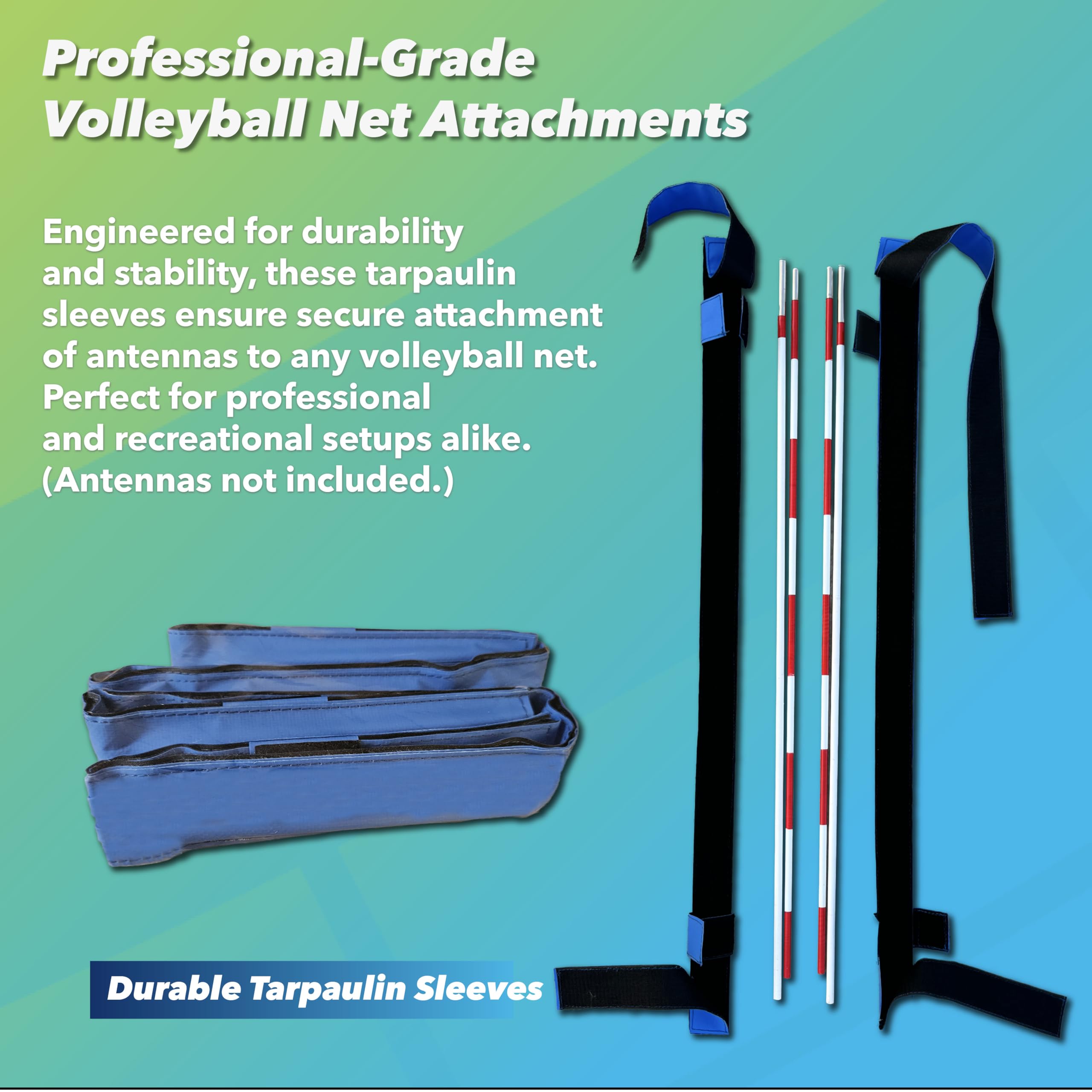 Boardee Foldable Volleyball Antenna Set - Durable Tarpaulin Hook-And-Loop Sleeves With Collapsible Fiberglass Antennas - Indoor