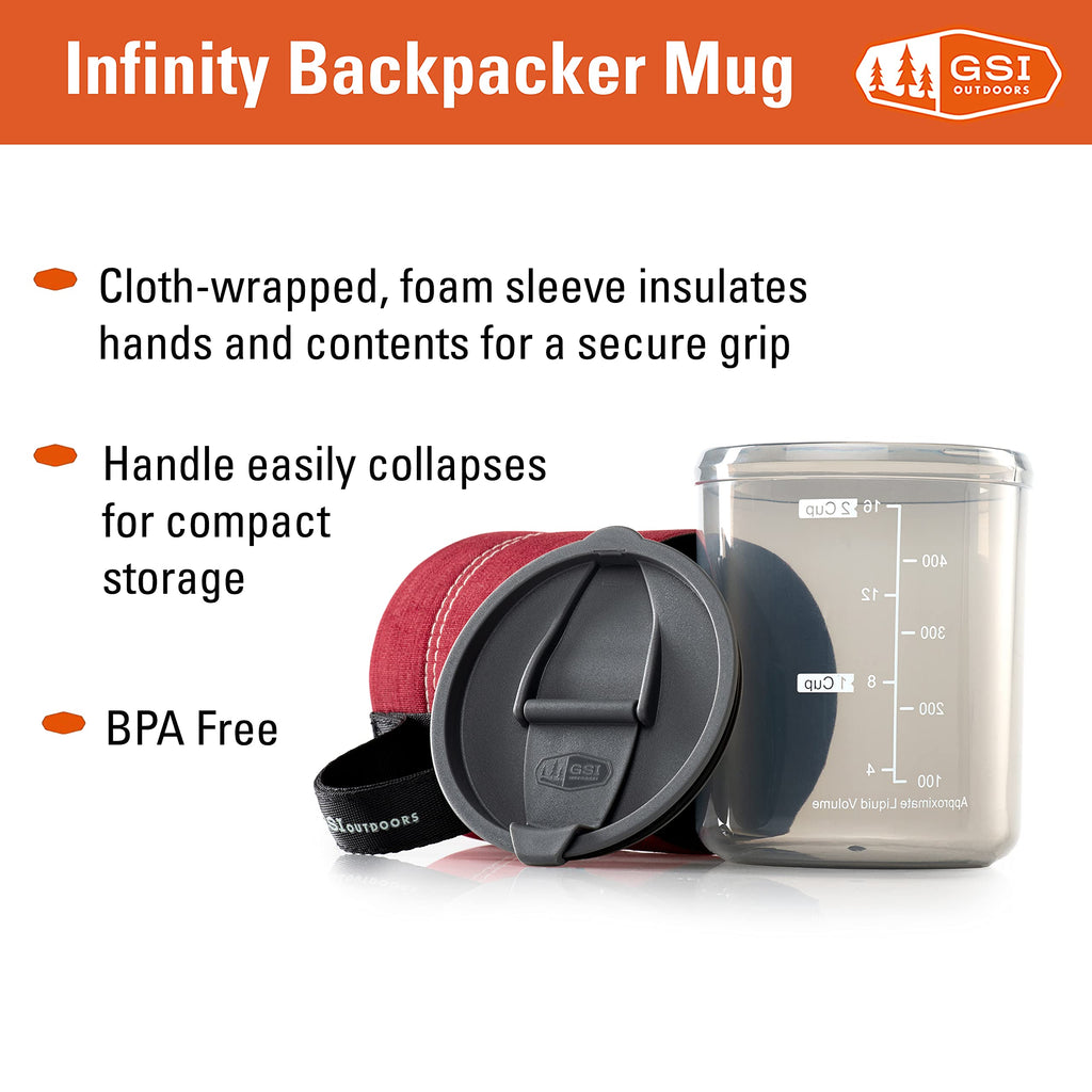 Gsi Outdoors Backpacker Neoprene Mug I Infinity Lightweight Bpa-Free Mug For Camping & Outdoors, 17 Unces