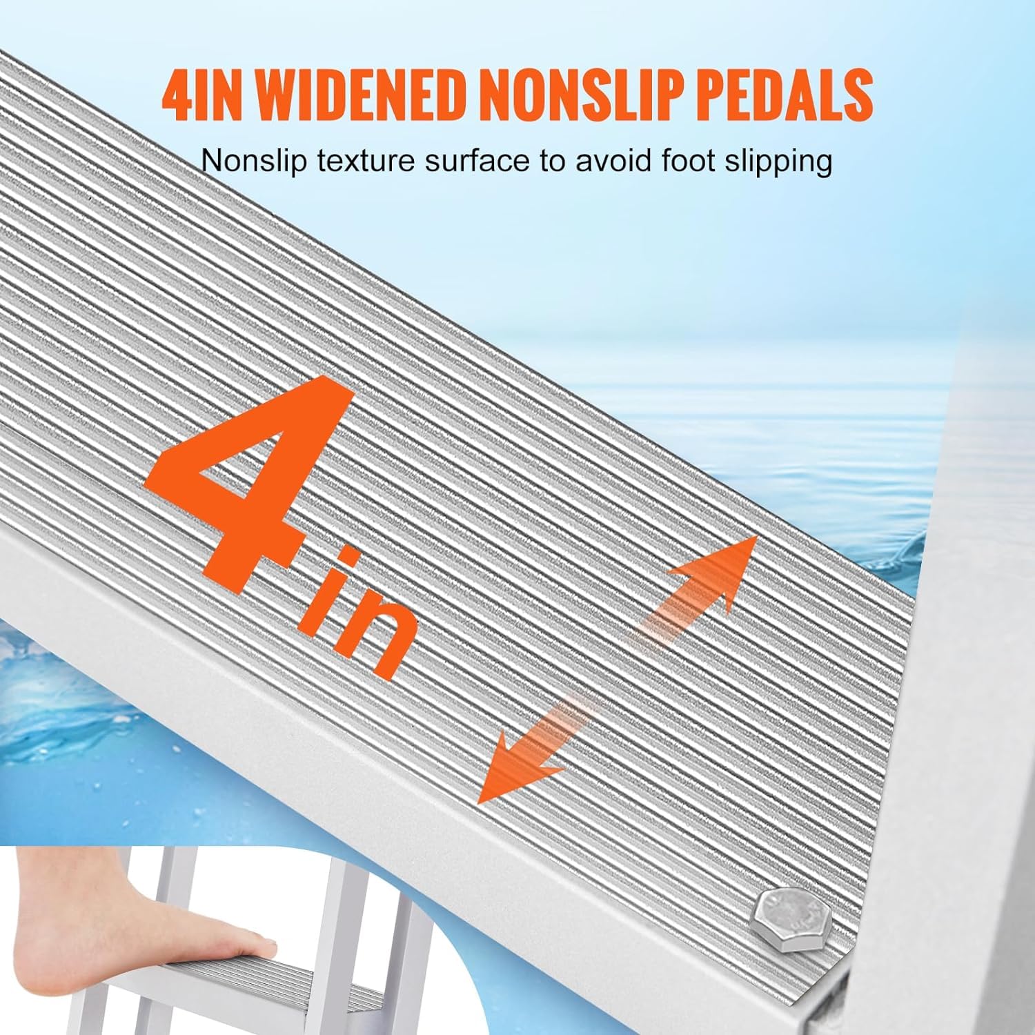 Vevor Retractable Dock Ladder 5 Steps, Aluminum Sliding Pontoon Boat Ladder With 48''-60'' Adjustable Height, 4'' Wide Nonslip P