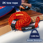 Wow Sports World Of Watersports 2K 60 Ft. Tow Rope With Floating Foam Buoy 1 Or 2 Person Tow Rope For Boating, 11-3000, Red
