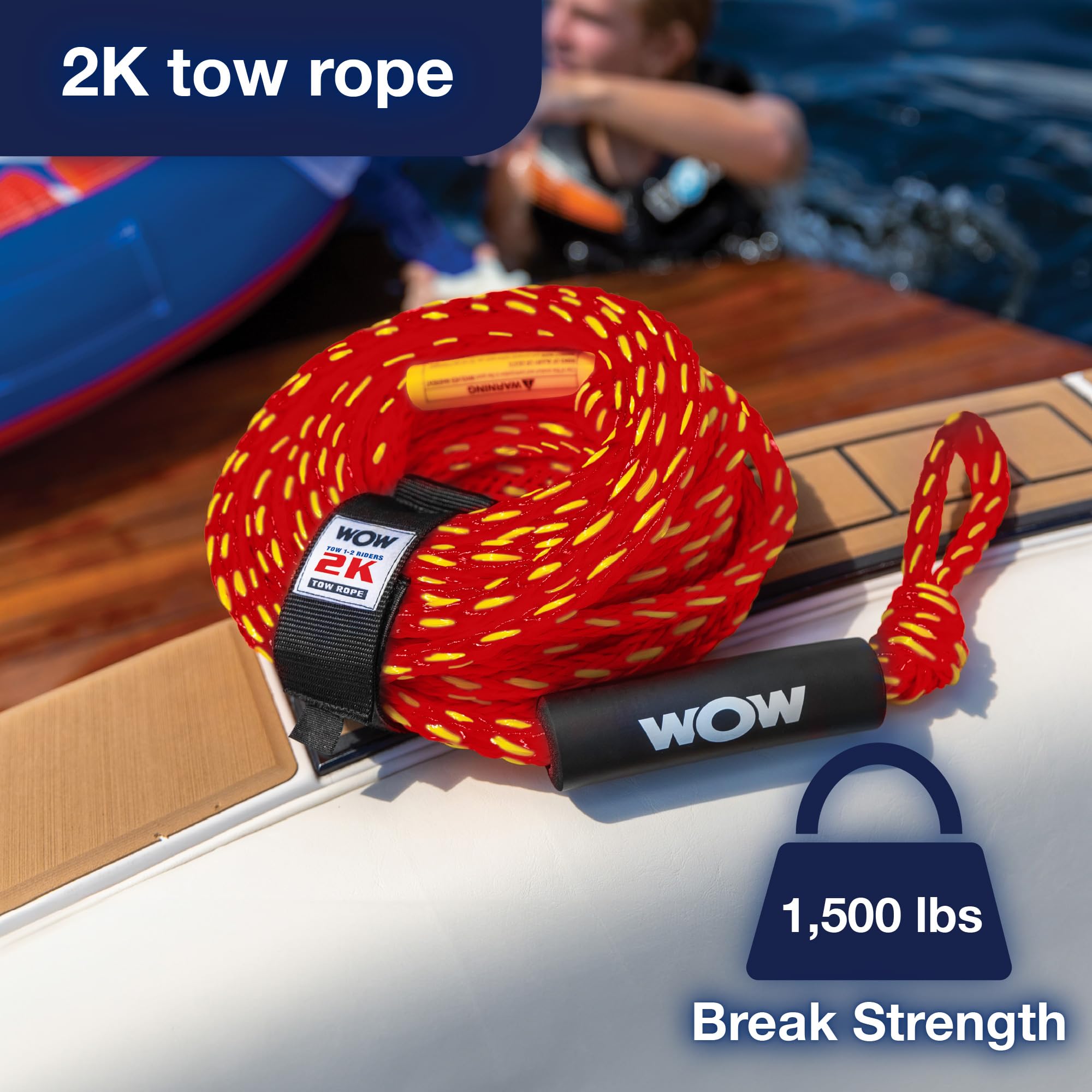 Wow Sports World Of Watersports 2K 60 Ft. Tow Rope With Floating Foam Buoy 1 Or 2 Person Tow Rope For Boating, 11-3000, Red