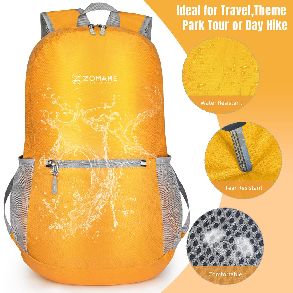 Zomake Ultra Lightweight Hiking Backpack 20L - Packable Small Backpacks Water Resistant Daypack For Women Men(Yellow New)