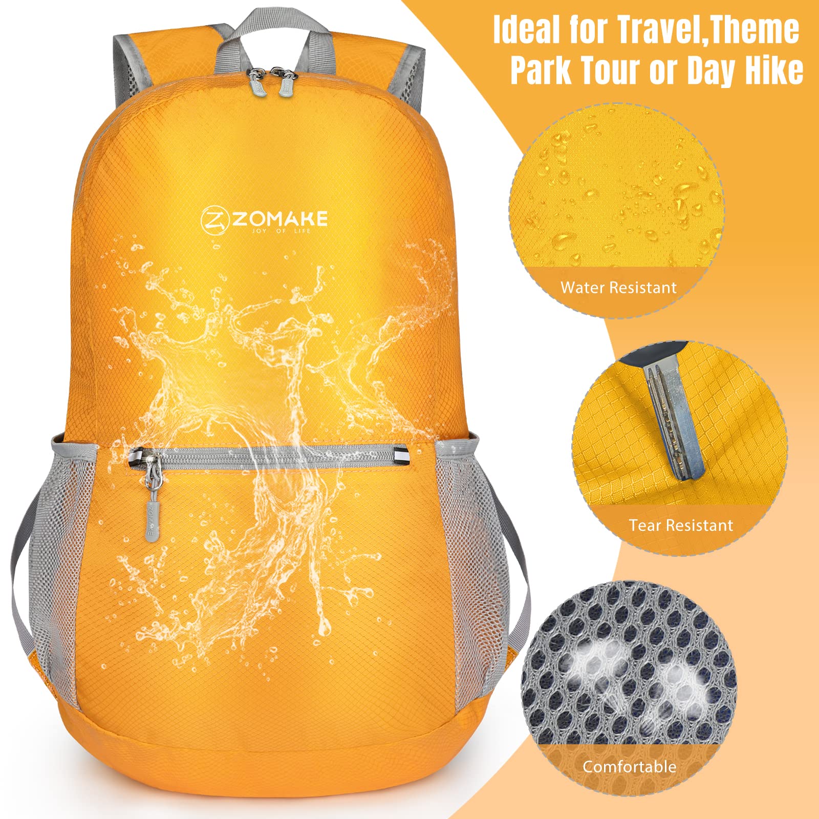 Zomake Ultra Lightweight Hiking Backpack 20L - Packable Small Backpacks Water Resistant Daypack For Women Men(Yellow New)