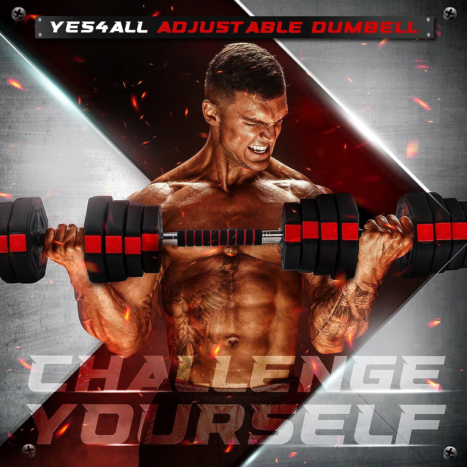 Yes4All Upgraded 44Lbs/66Lbs Pair Adjustable Weights Dumbbells Set, Free Weights Dumbbells Set With Connector And Stainless Stee