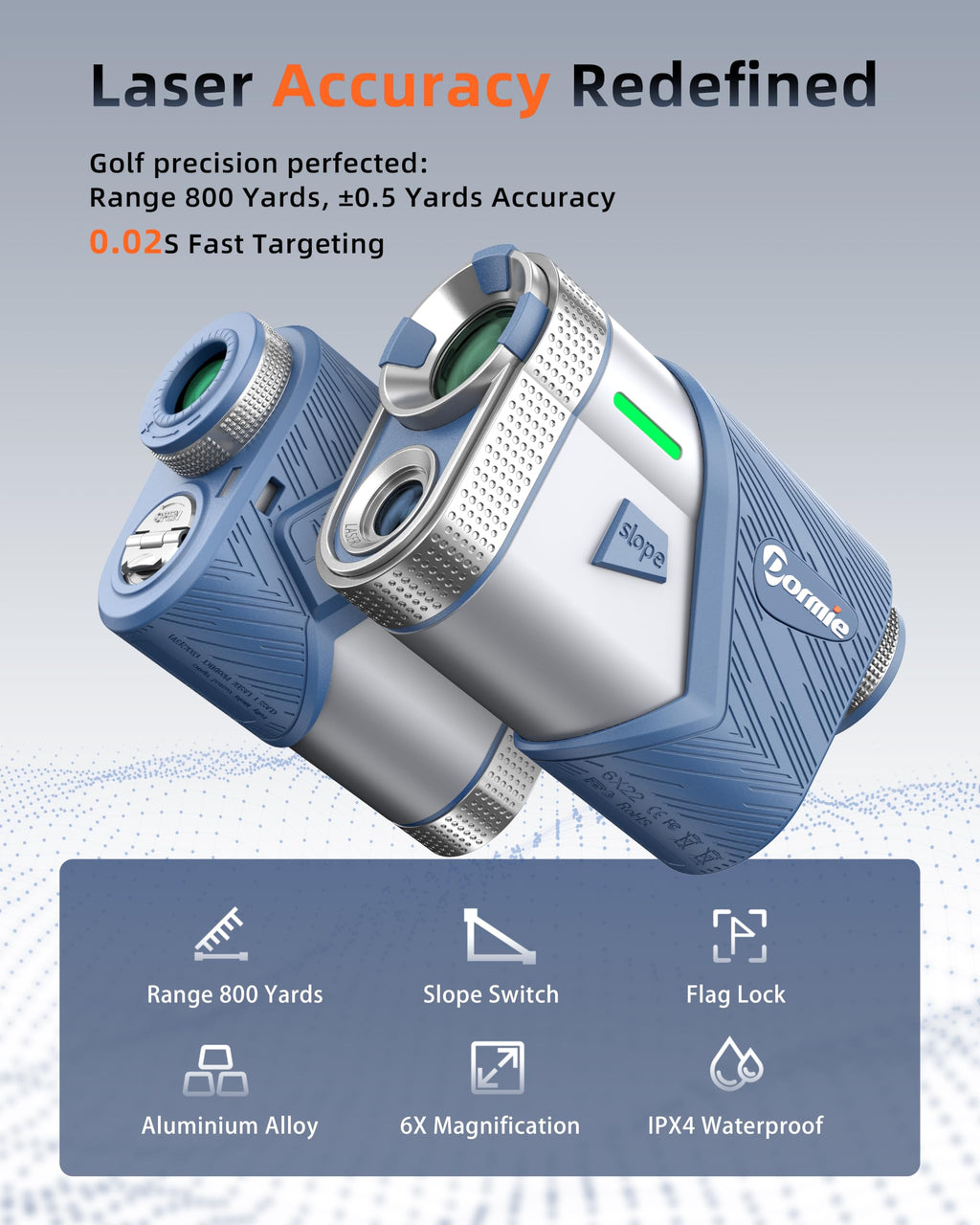 Dormie Golf Rangefinder With Slope,800 Yards Laser Range Finder Golfing,Pnlc Display,Aluminum Alloy Body,Flag Lock,Slope Compens