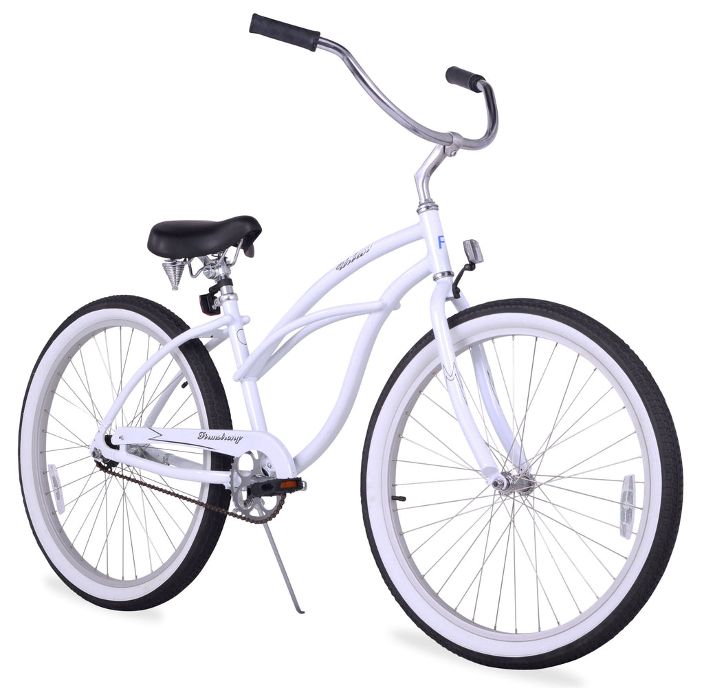 Firmstrong Urban Women'S Beach Cruiser Bike, Single Speed Bicycle, 26 Inch Wheels, Aluminum, White