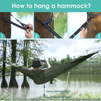 G4Free Large Camping Hammock With Mosquito Net 2 Person Pop-Up Parachute Lightweight Hanging Hammocks Tree Straps Swing Bed For