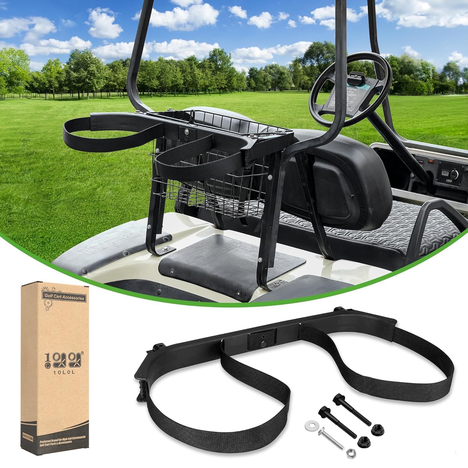 10L0L Golf Bag Attachment for 1987-Up Club Car DS Gas & Electric, Golf Bag Holder Bracket Rack Assembly for Rear Seat - OEM 1013