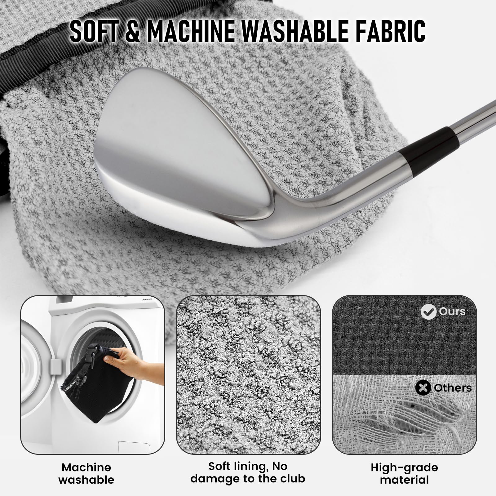 XINQIDAI Golf Club and Golf Ball Cleaning Bag - Cleans Club Grooves, Golf Bag Accessories,Waterproof Clean Face Tech, Detachable