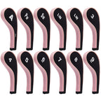 Andux Number Print Golf Iron Club Head Covers Long Neck With Zipper 12Pcs/Set Black/Pink