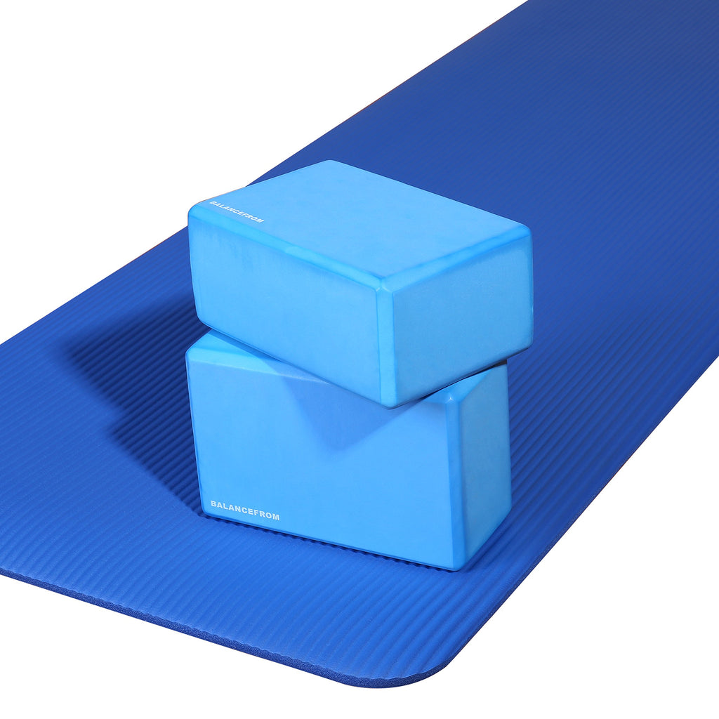 Fitvids 1/2-Inch Thick High Density Foam Exercise Yoga Mat with Carrying Strap, For Cushioning The Body Against Hard Floors, Blu