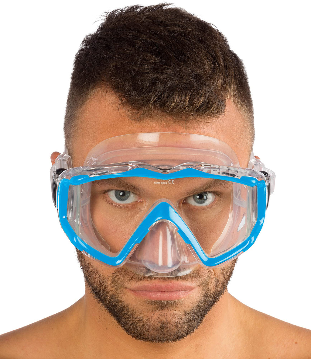 Cressi Panoramic Wide View Mask With Dry Snorkel Set, Clear Blue