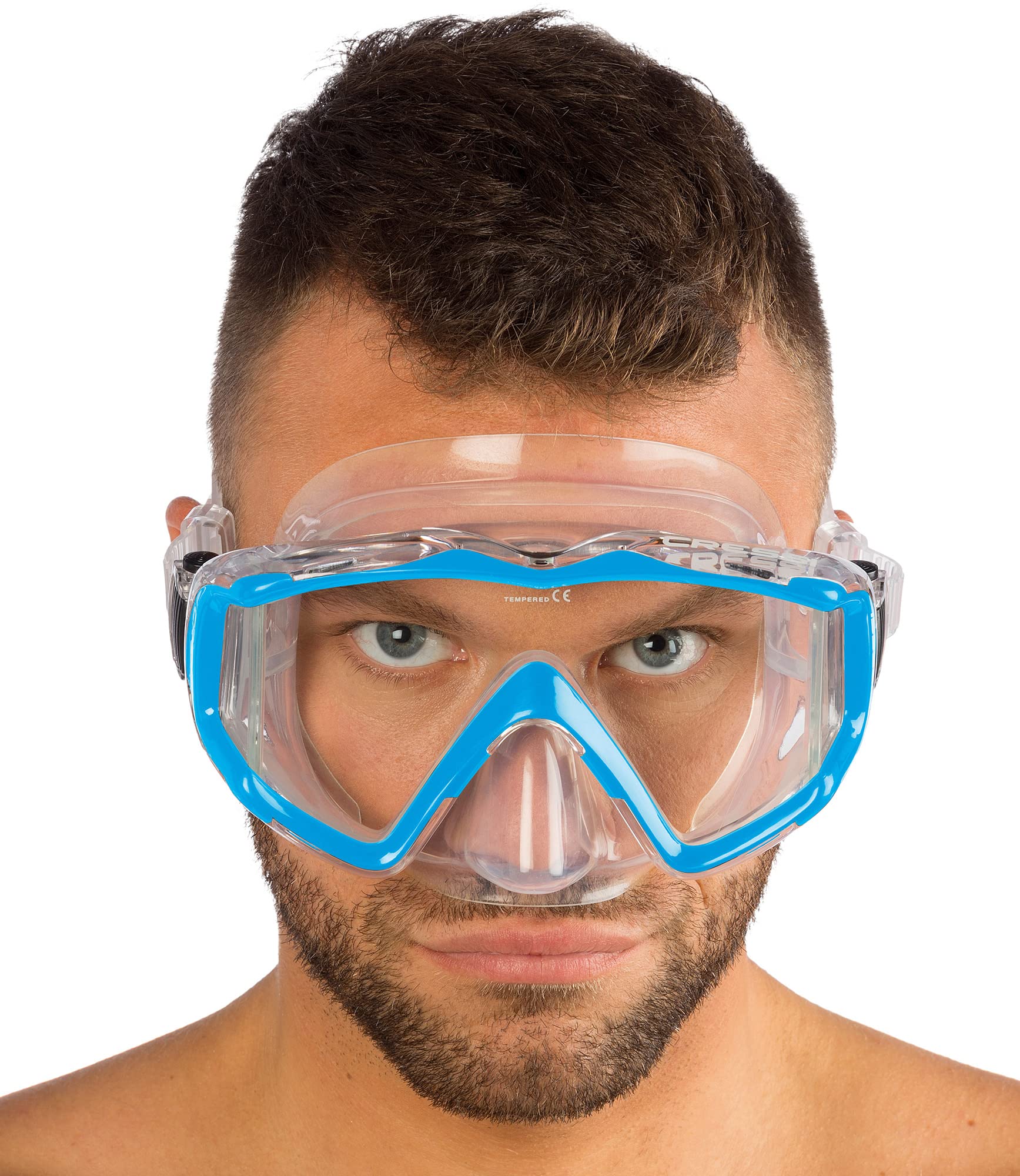 Cressi Panoramic Wide View Mask With Dry Snorkel Set, Clear Blue
