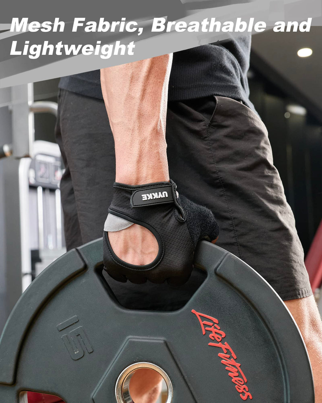 Uykke Workout Gloves For Men And Women, Exercise Gloves For Weight Lifting, Cycling, Gym, Training, Breathable And Snug Fit (Bla