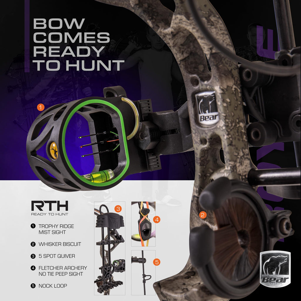 Bear Archery Royale Ready To Hunt Compound Bow Package For Adults And Youth, Right Hand, Shadow