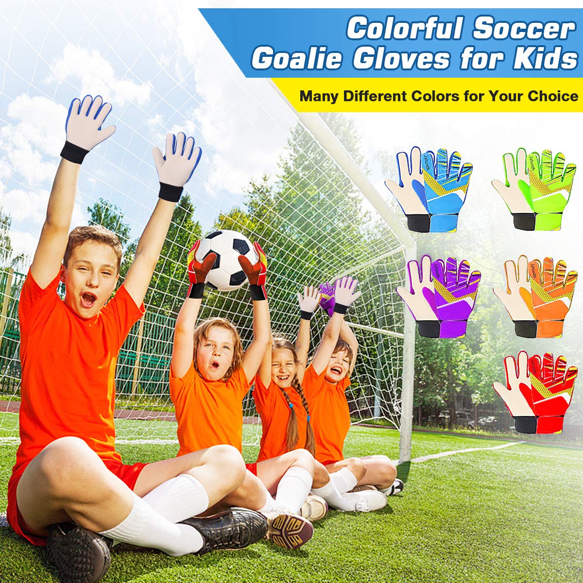 Jalunth Kids Youth Soccer Goalkeeper Goalie Gloves Boys Girls Goal Keeper Field Player Glove Ages 9-10 Years Old Anti-Slip Latex