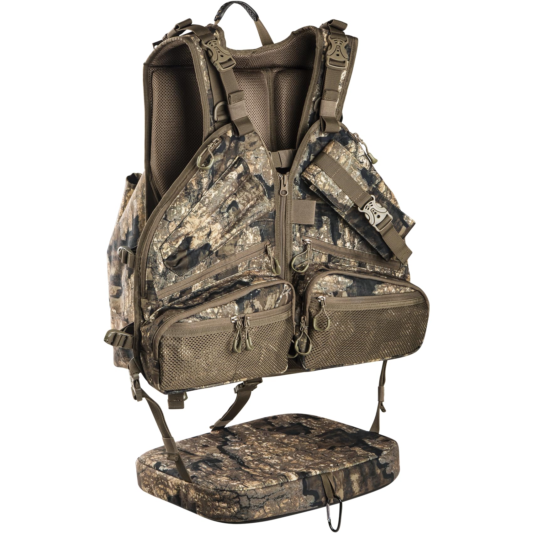 BLISSWILL Turkey Hunting Vest backpack with Seat,Adjustable Camo Vest with Game Pouch for Men Women,Upland Bird Hunting Gear Gif